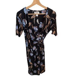 Motherhood Maternity Black Floral Mini Wrap Dress Women's Size Small Short Sleev
